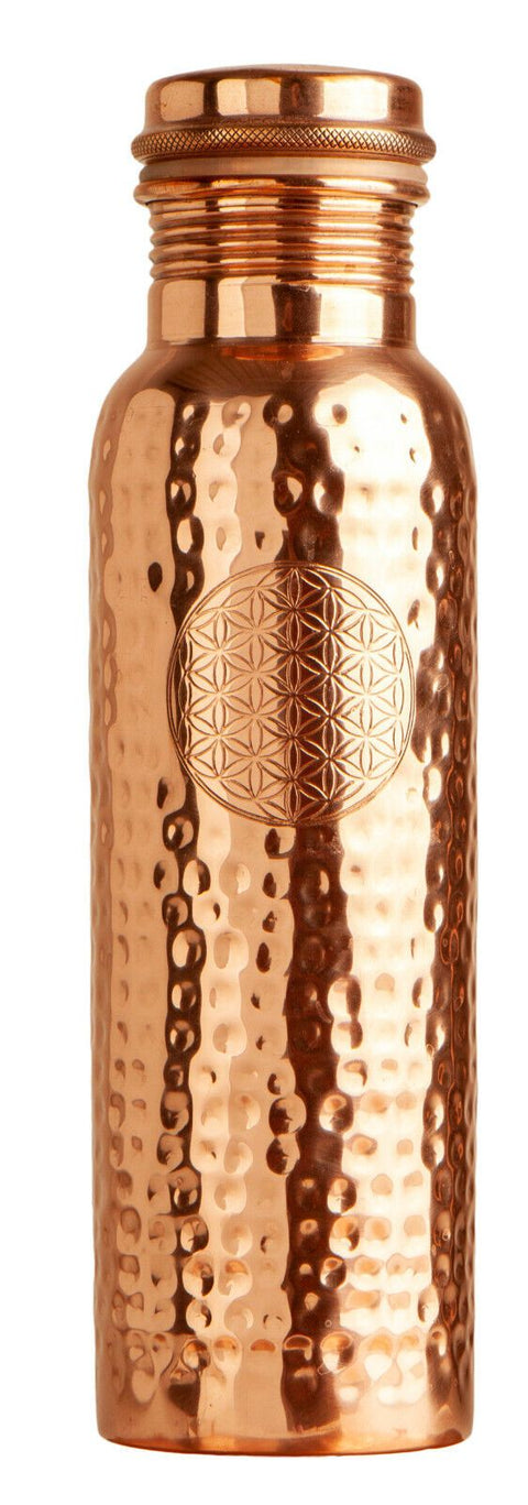 Hand-hammered Pure Copper Water Bottle Flower of Life - Ayurvedic | 900ml