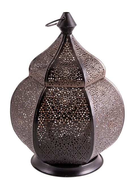 Black Lantern Metal & Glass Candle Holder | Tea Light Oriental | Gold Spark