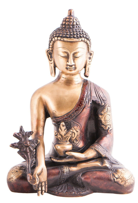 20cm Tall Medicine Buddha Statue Pure Brass - Classical Buddhism Handcrafted