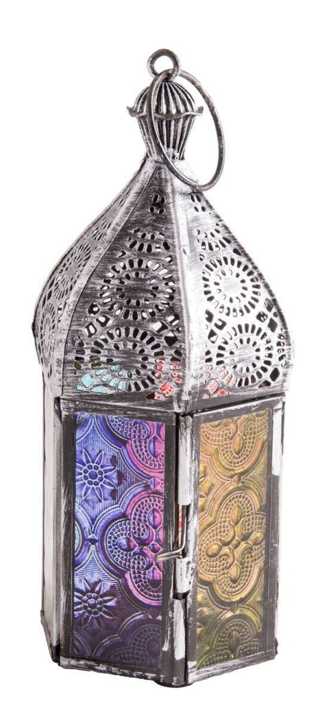 Purple Lantern Metal & Glass Candle Holder | Tea Light Oriental | 1001 Nights