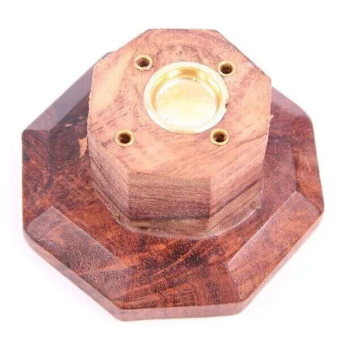 Incense Stick Holder Burner w/ Flower | Ash Catcher Hand made Wood Tower Buddha