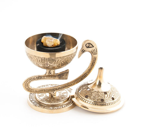 Brass Incense Burner Swan |  Censer Charcoal Resin Cone or Stick